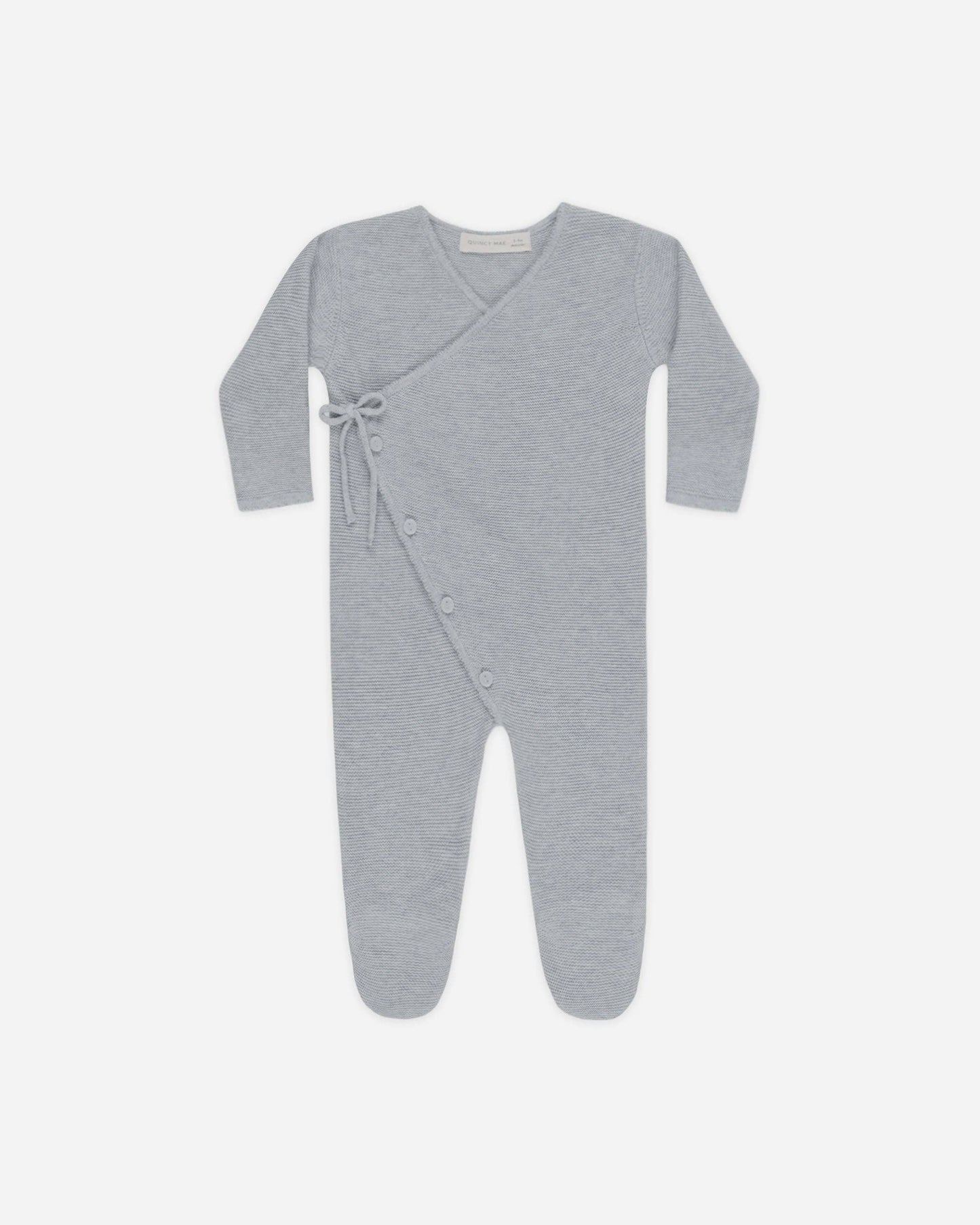 Wrap Knit Footie - Heathered Dusty Blue | Quincy Mae