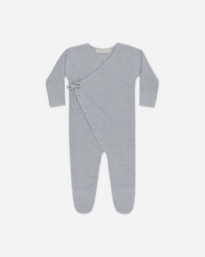Wrap Knit Footie - Heathered Dusty Blue | Quincy Mae