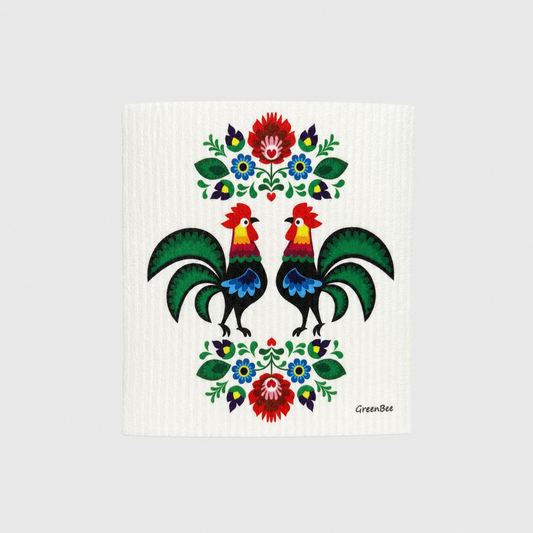 Polish Folk Rooster Swedish Dishcloth | Green Bee Towels