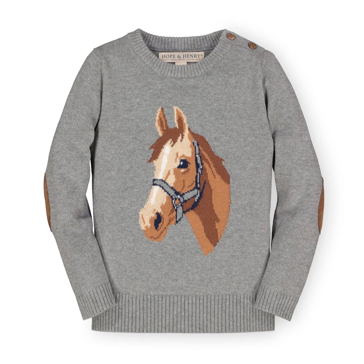 Gray Heather Horse Intarsia Pullover Sweater | Hope & Henry