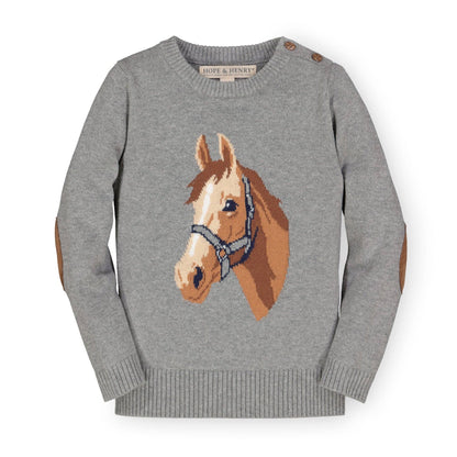 Gray Heather Horse Intarsia Pullover Sweater | Hope & Henry