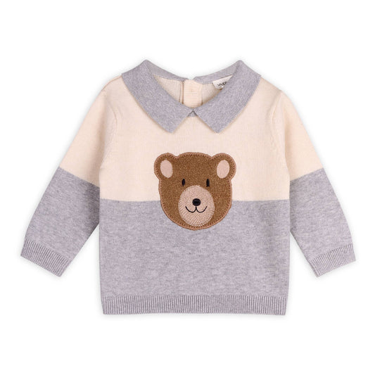 Cuddly Bear Applique Sweater Collared Pullover | Viverano Organics