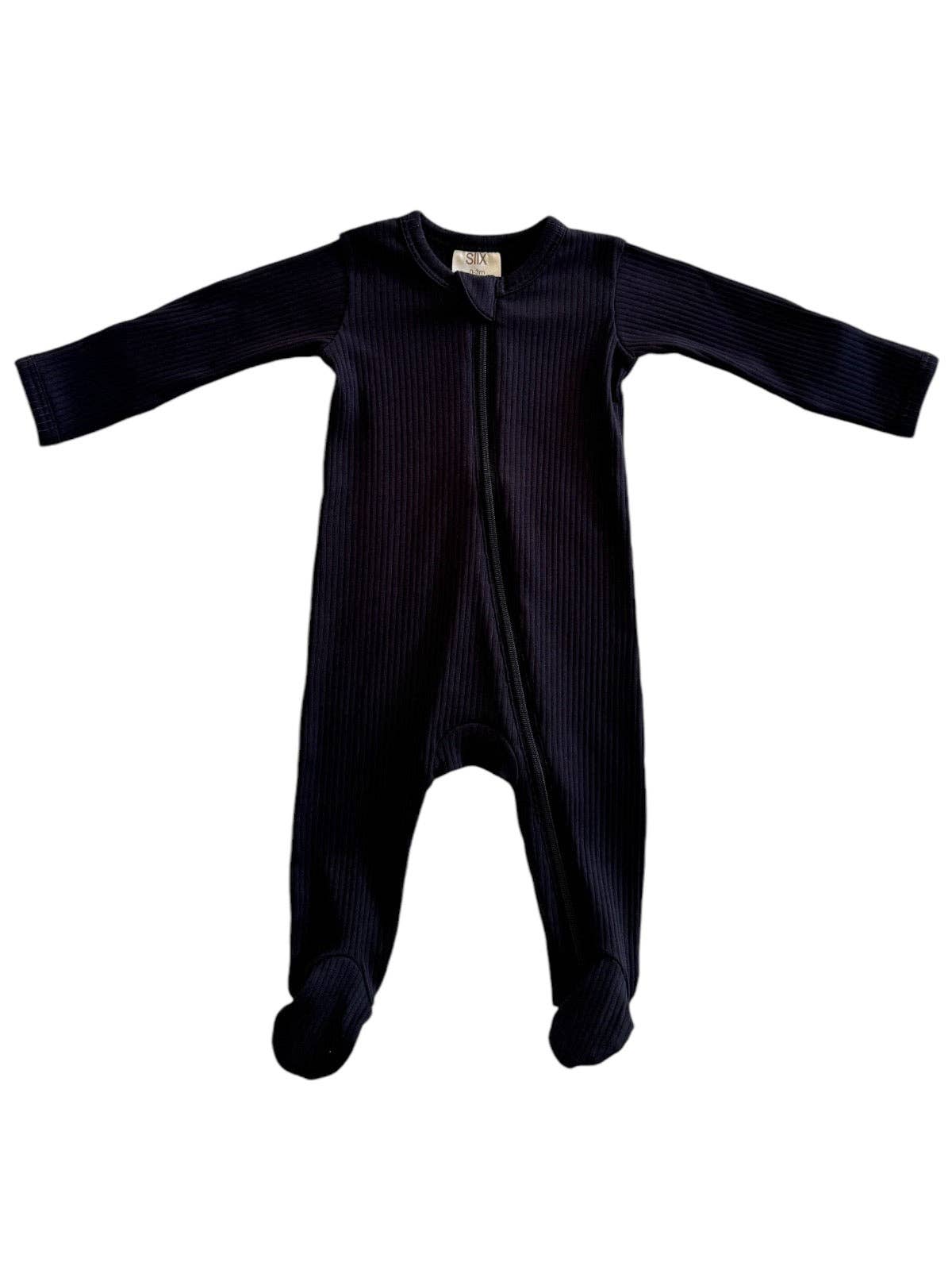 Black Organic Ribbed Zip Footie | Siix Collection