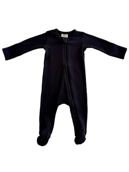 Black Organic Ribbed Zip Footie | Siix Collection