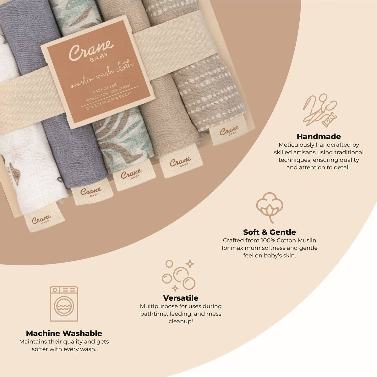 Cove 5-pc. Wash Cloth Set | Crane Baby