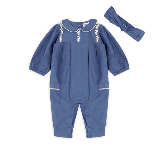 Brooklyn Chambray Jumpsuit & Headband | Viverano Organics