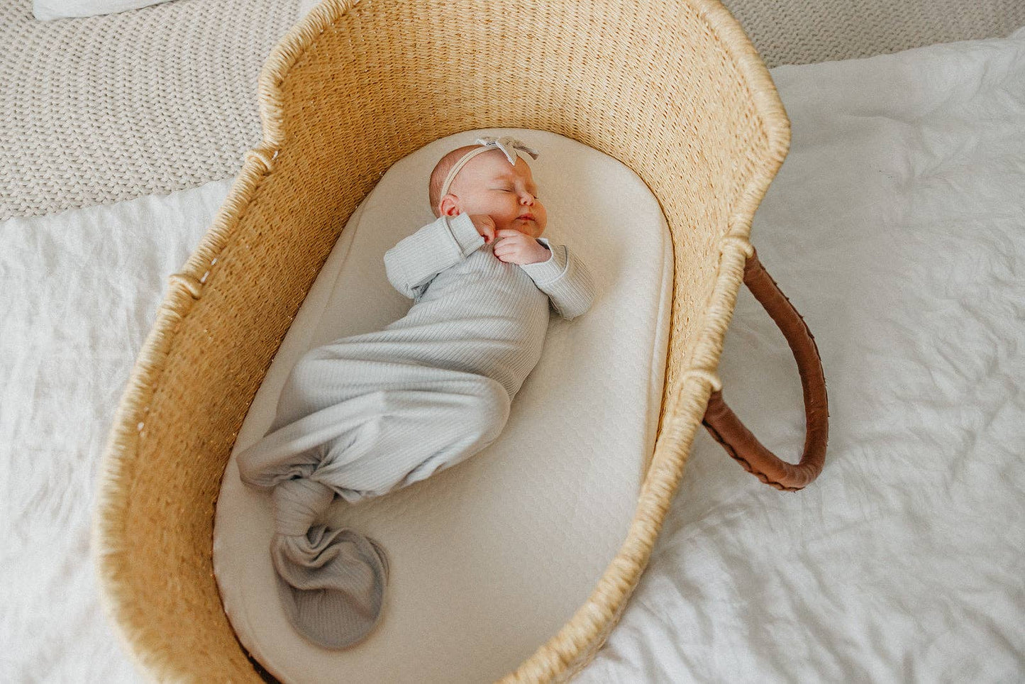 Ash Rib Knit Newborn Knotted Gown | Copper Pearl