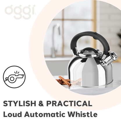 Stainless Steel Whistling Tea Kettle (1.9 lt, 64 oz) | Oggi