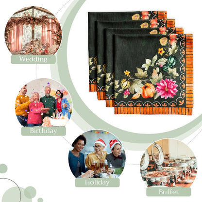 Dark Green Pumpkin Garden Cotton Napkin Set | Maison d'Hermine