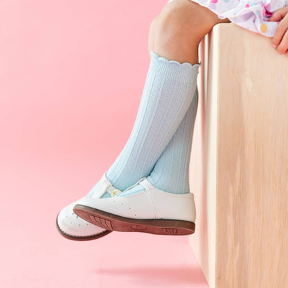Robin Egg Frill Knee High Socks | Little Stocking Co.