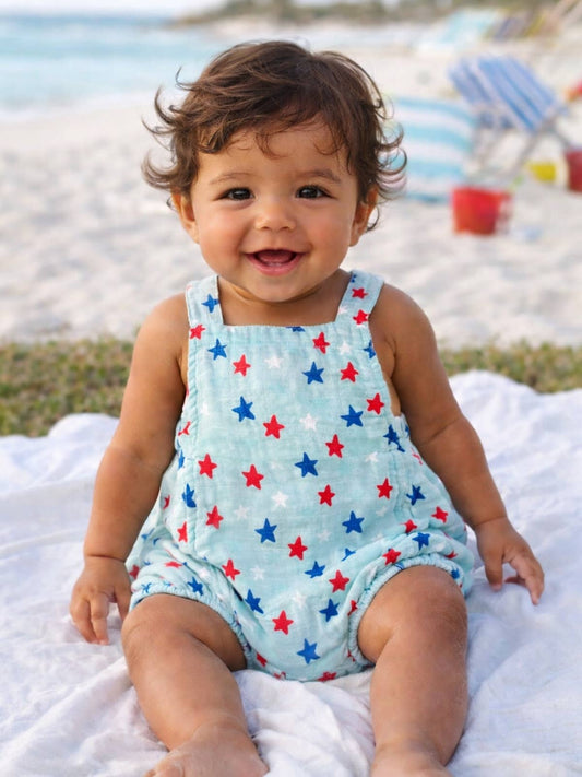 Blue Splendid Stars Muslin Sunsuit | Siix Collection