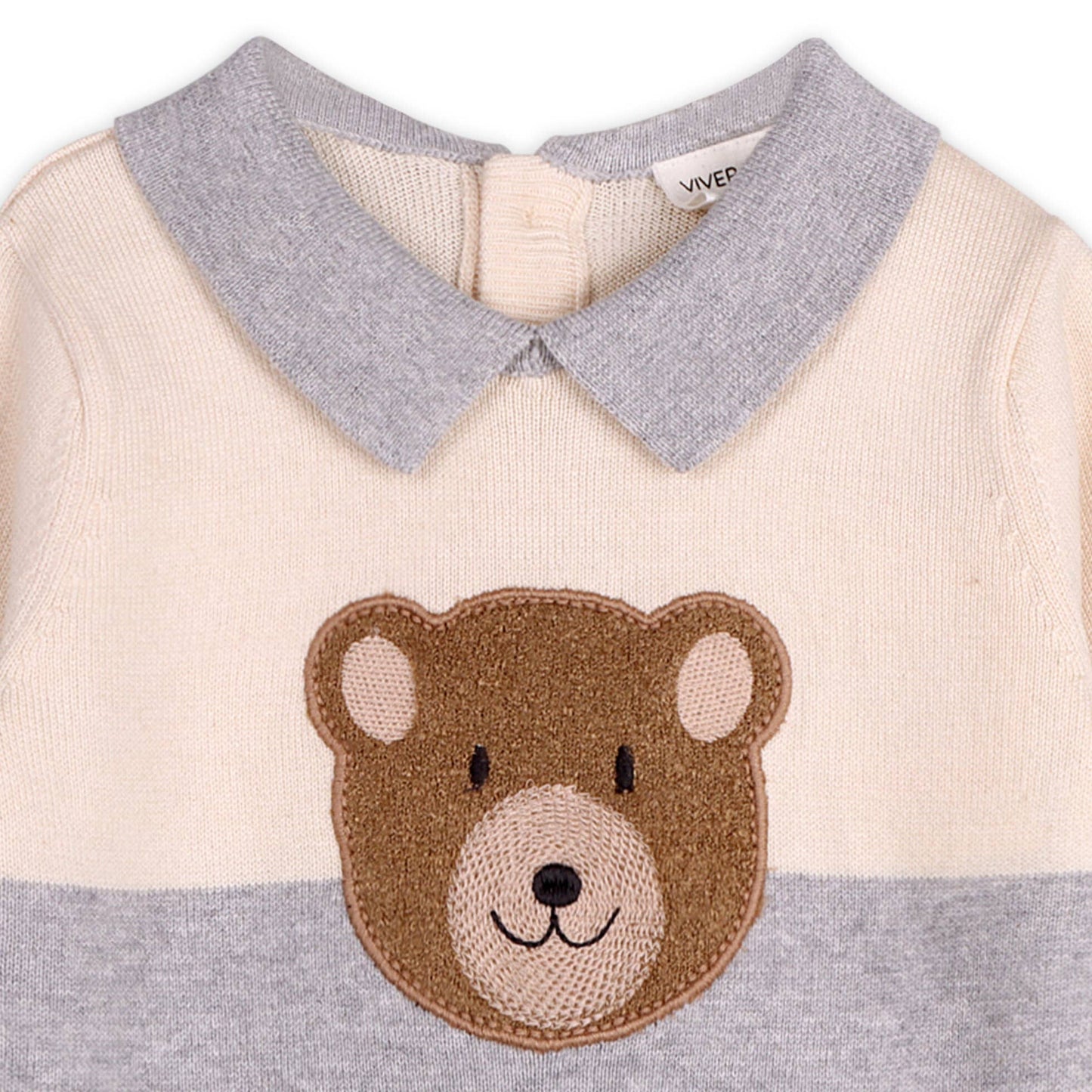 Cuddly Bear Applique Sweater Collared Pullover | Viverano Organics