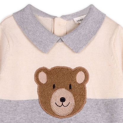 Cuddly Bear Applique Sweater Collared Pullover | Viverano Organics
