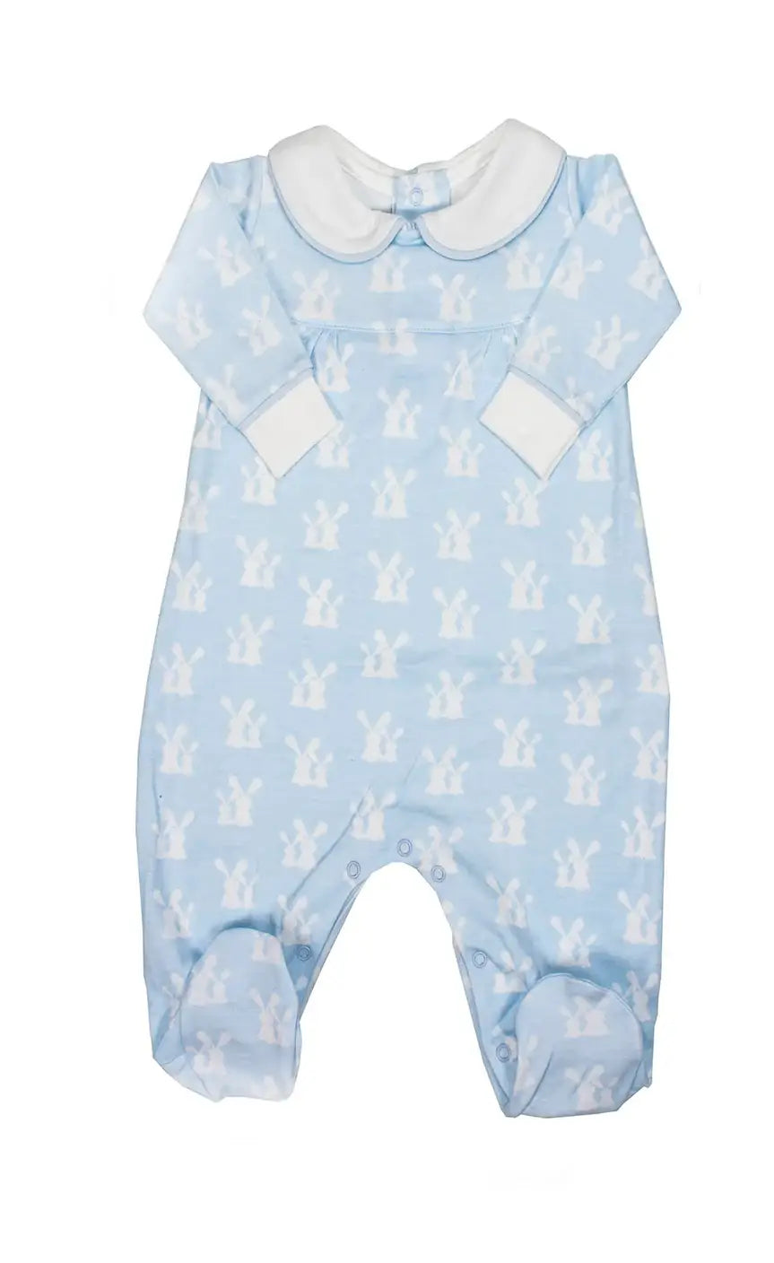 Pima Cotton Blue Bunny Print Romper | Patucos Spain