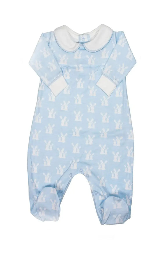 Pima Cotton Blue Bunny Print Romper | Patucos Spain