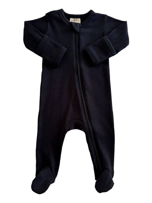 Black Organic Ribbed Zip Footie | Siix Collection