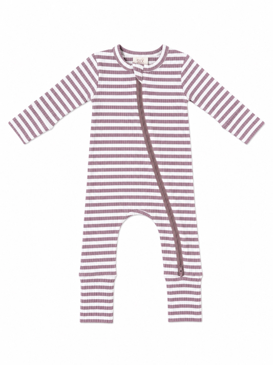 Violet Stripe 2-Way Zip Romper | Siix Collection