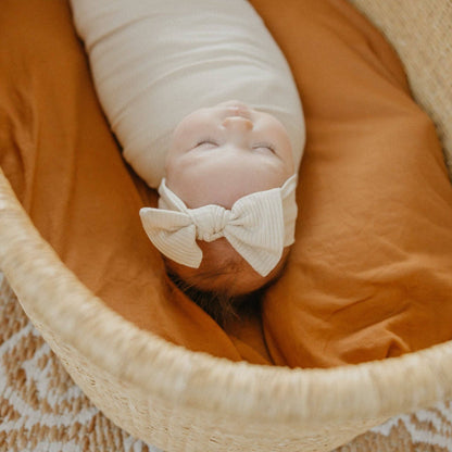 Moonstone Rib Knit Headband Bow | Copper Pearl