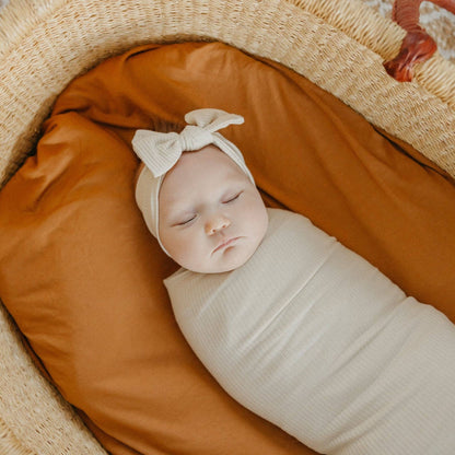 Moonstone Rib Knit Headband Bow | Copper Pearl