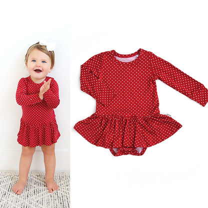 Ivy Red Dot Skirted Bodysuit | Gigi & Max