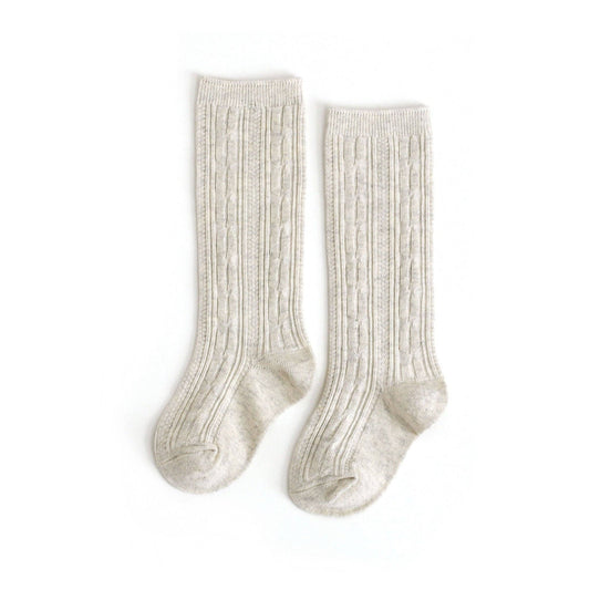 Heathered Ivory Cable Knit Knee High Socks | Little Stocking Co.
