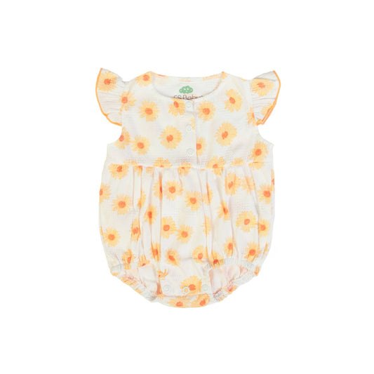 Yellow Floral Bubble Romper | FS Baby