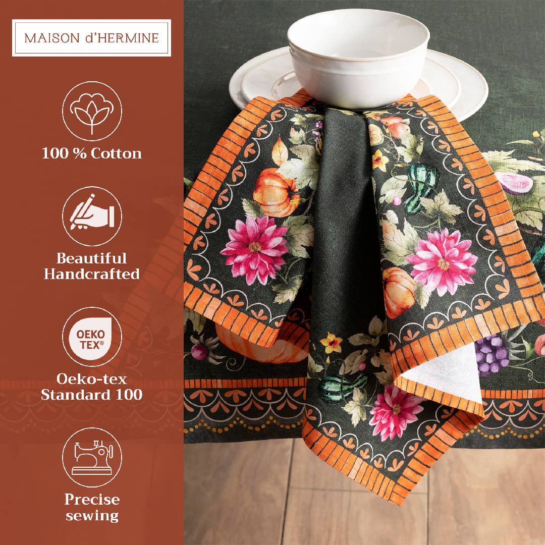 Dark Green Pumpkin Garden Cotton Napkin Set | Maison d'Hermine