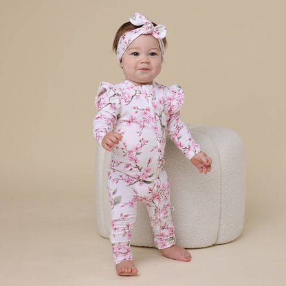 Cherry Blossom Organic Convertible Ruffle Romper | Snuggle Hunny