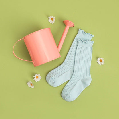 Robin Egg Frill Knee High Socks | Little Stocking Co.