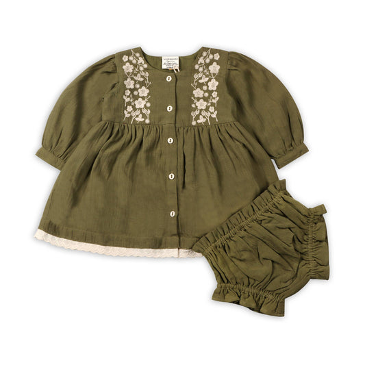 Hazel Embroidered Dress & Bloomer Set | Viverano Organics