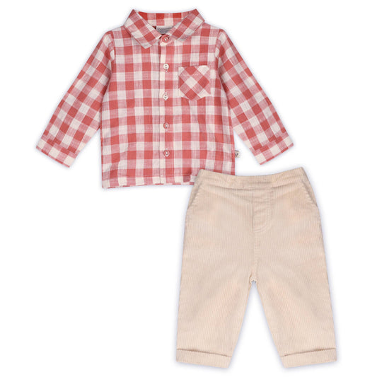 Arden Gingham Shirt & Cord Pant Set | Viverano Organics