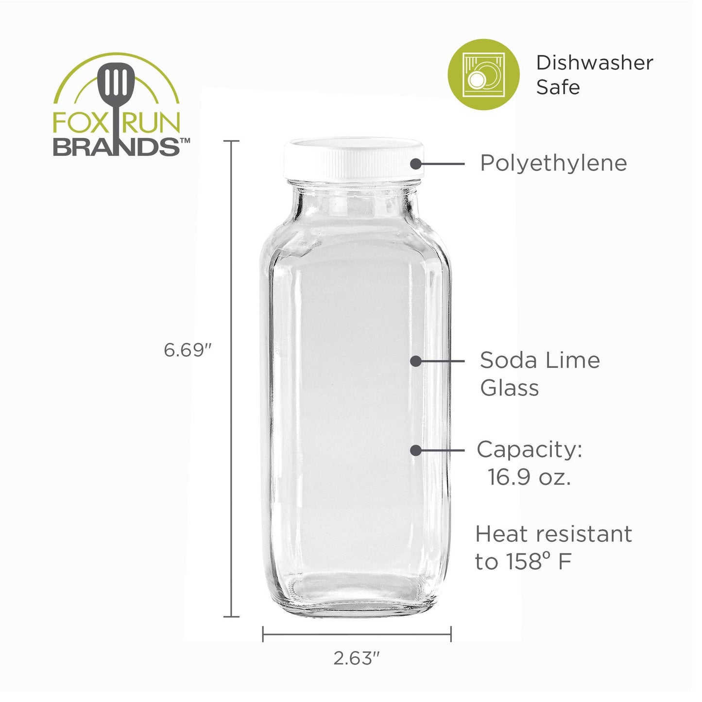 Square Glass Milk Bottle | Fox Run Brands