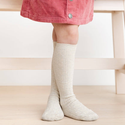 Heathered Ivory Cable Knit Knee High Socks | Little Stocking Co.