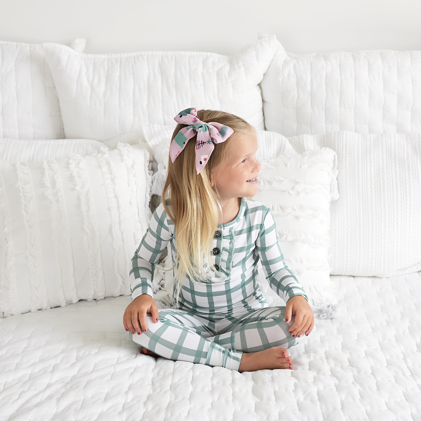 Joy Green Plaid Ruffle Bamboo Pajama Set | Gigi & Max