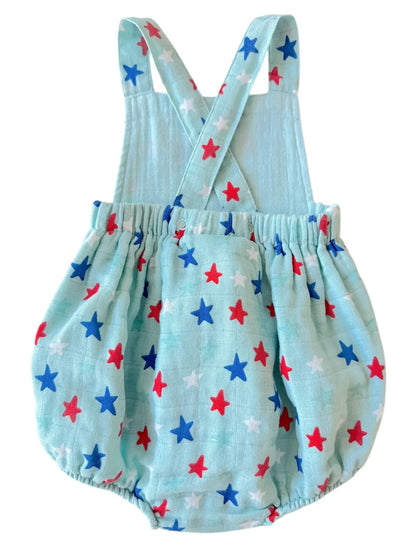 Blue Splendid Stars Muslin Sunsuit | Siix Collection