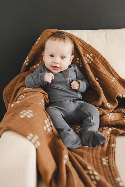 Charcoal Gray Ribbed Footed Romper | Urban Baby