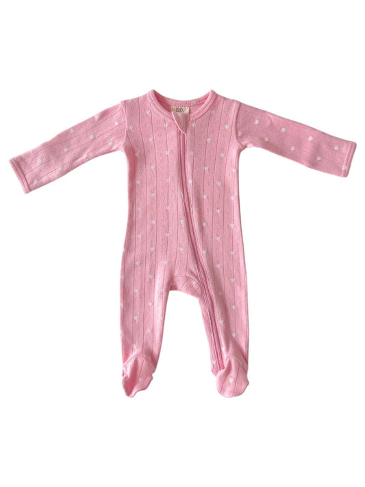 Pink and White Heart Organic Pointelle Footie | Siix Collection