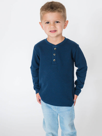Navy Waffle Henley Tee | RuffleButts + RuggedButts