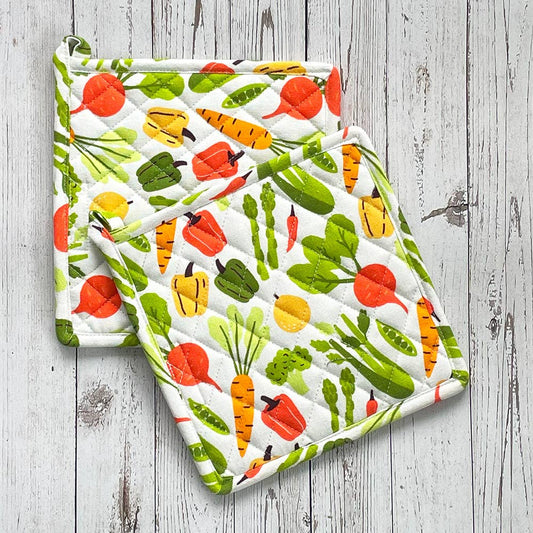 Market Veggies Pot Holder - Set of 2 | Mahogany