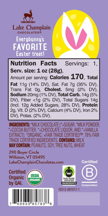 Easter Baby Bunny Milk Chocolate (Organic & Fair Trade) | Lake Champlain Chocolates