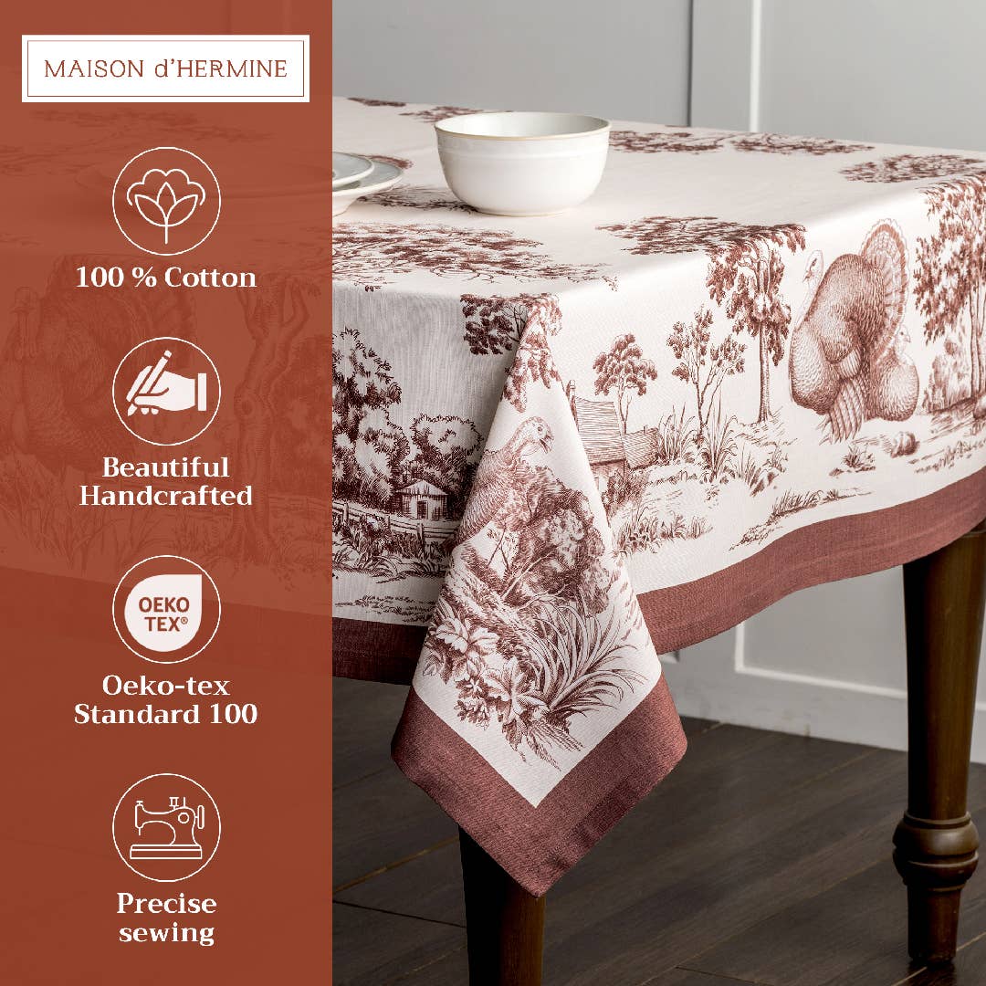 Brown Holy Jouy Cotton Tablecloth (Various Sizes) | Maison d'Hermine