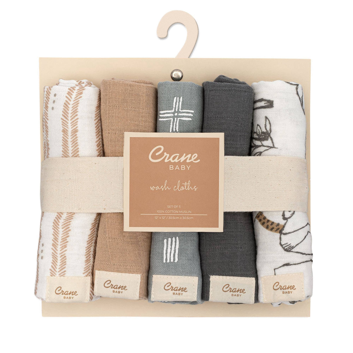 Ezra Woodland Animal 5-pc. Wash Cloth Set | Crane Baby