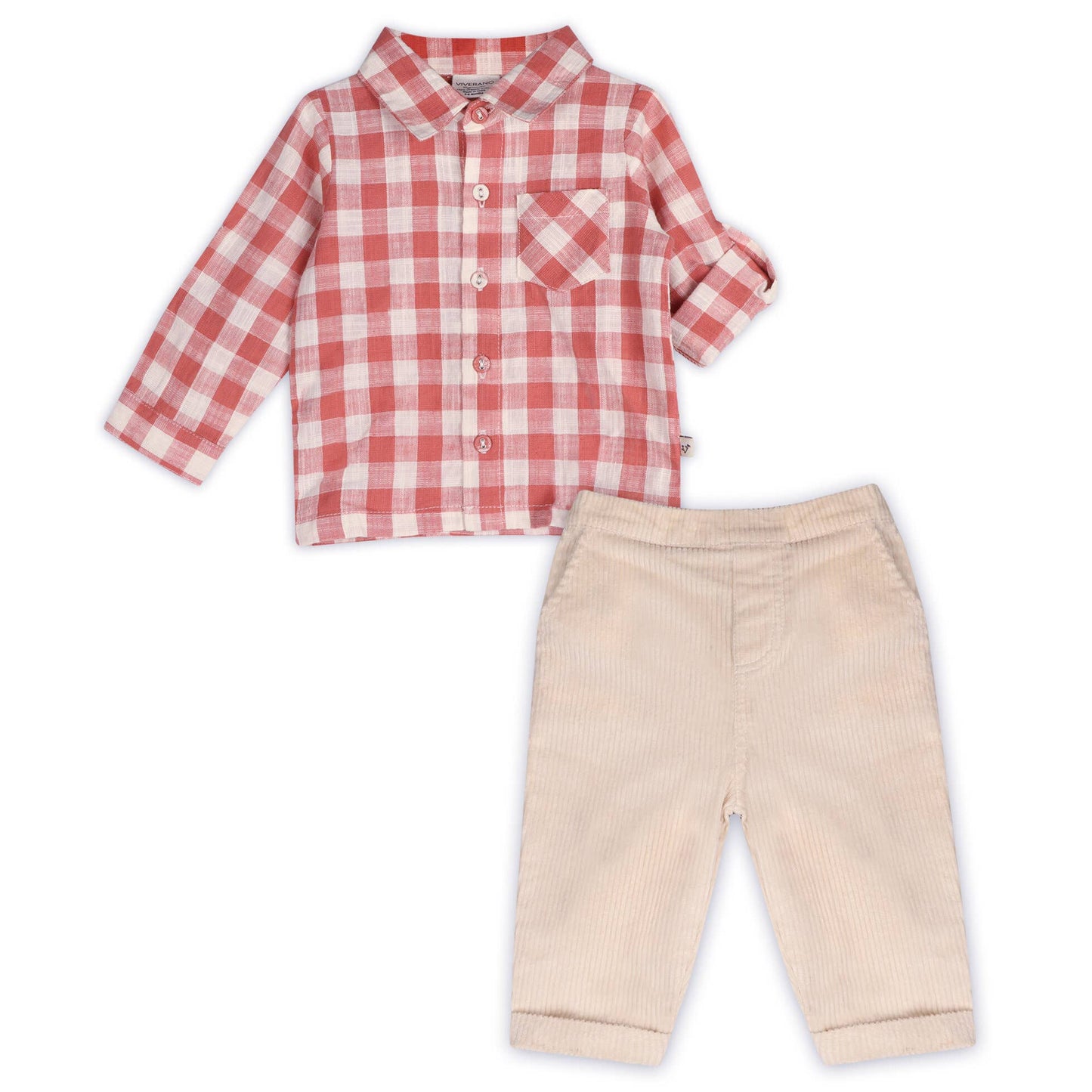Arden Gingham Shirt & Cord Pant Set | Viverano Organics