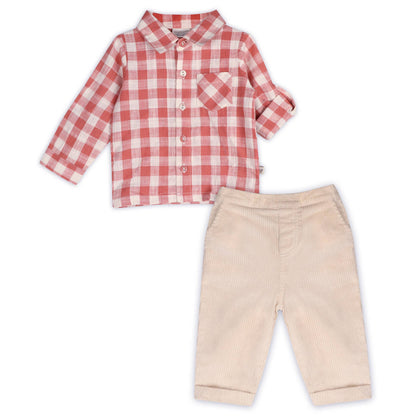 Arden Gingham Shirt & Cord Pant Set | Viverano Organics