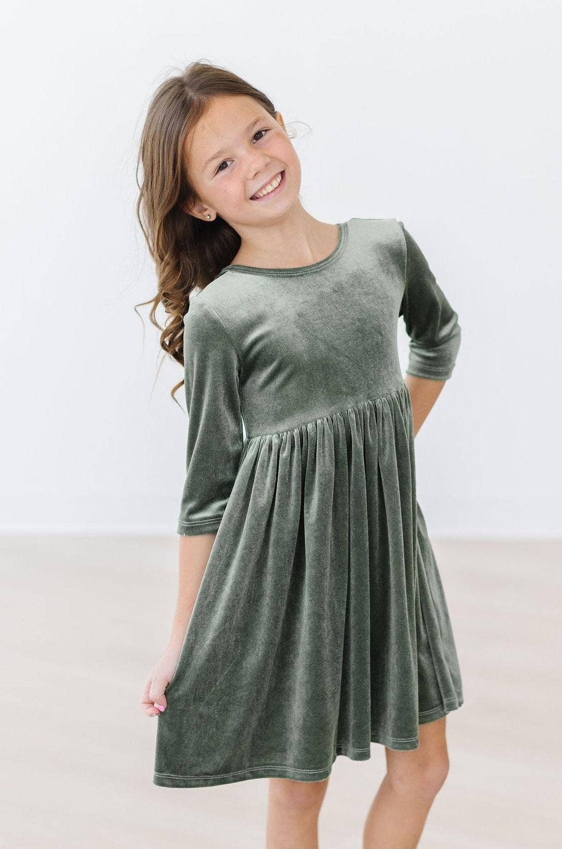 Sage Velvet Twirl Dress | Mila & Rose