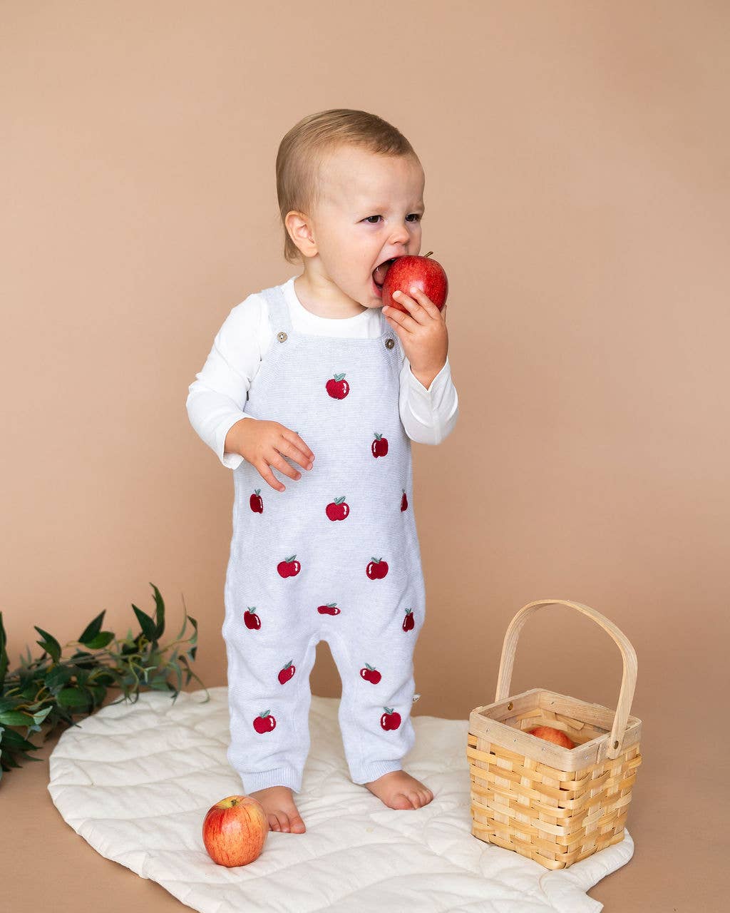 Apple Embroidered Overall & Bodysuit Set | Viverano Organics