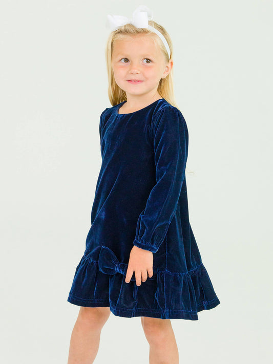 Navy Velvet Drop Waist Dress | Ruffle Butts