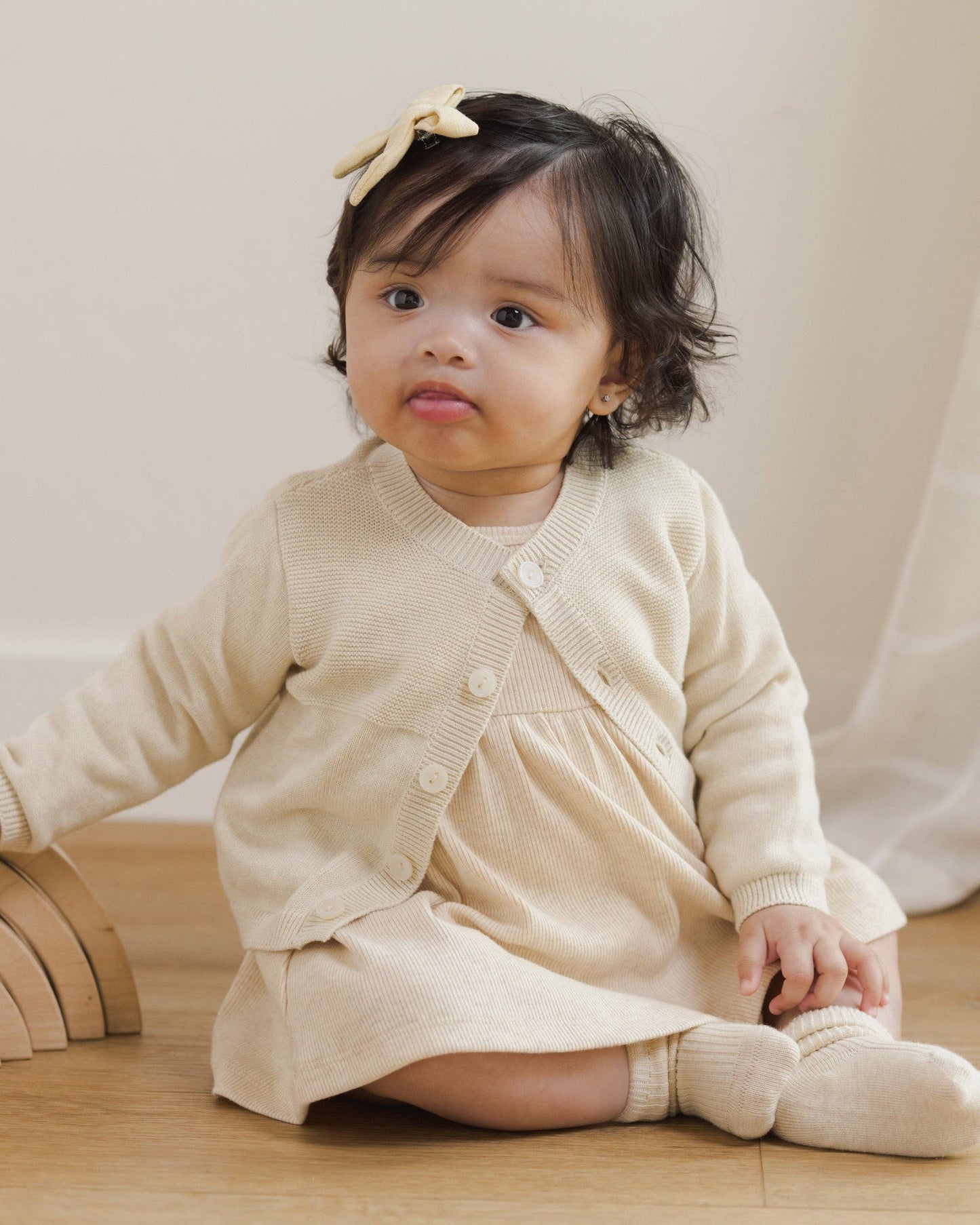 Knit Cardigan - Heathered Natural | Quincy Mae