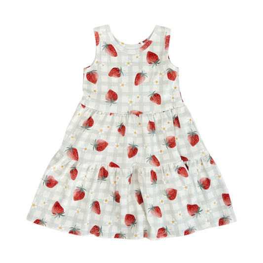 Strawberries Organic Cotton Sleeveless Twirl Dress | Emi Lei