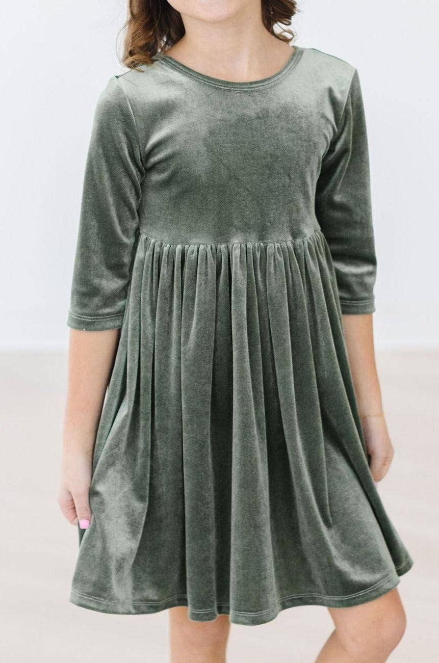 Sage Velvet Twirl Dress | Mila & Rose